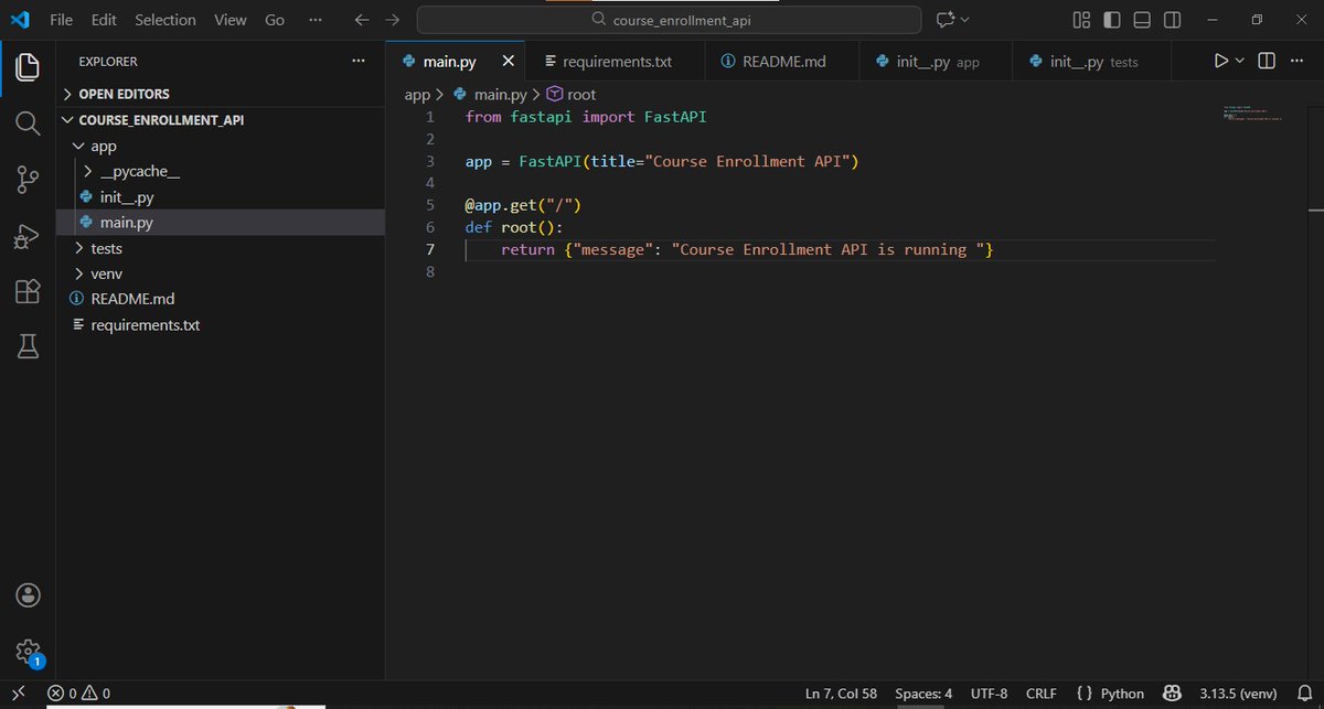 Simplegift2003's tweet photo. Stage 1 done 🚀
Built my first API with FastAPI
Learnt: ✔️ venv setup
✔️ Running Uvicorn
✔️ API routes
✔️ Swagger docs
Errors almost finished me but we move 😅
Stage 2 loading…
🔗 https://t.co/ic0PxPQjhY
#100DaysOfCode #FastAPI #Python #BackendDev #LearningInPublic https://t.co/N46VtGtoQp