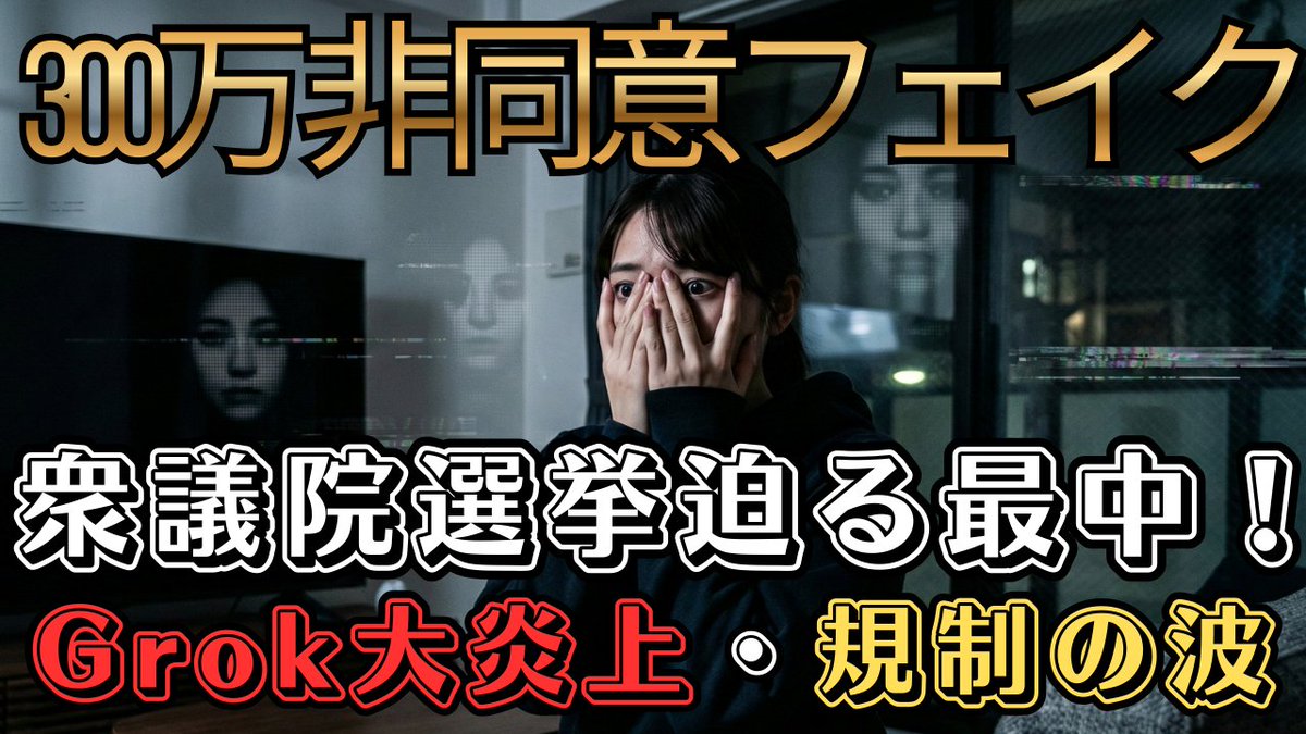 jsg_assoc's tweet photo. 新着です！
https://t.co/TS25sx9EyT

衆議院選挙迫る中…Grok AIが300万非同意ディープフェイク生成！規制の波が職場を変える？

【動画の概要】
日経電子版から厳選したビジネスニュースを、現場で働く皆さんの視点から解説。マクロの好調とミクロの疲弊、AIの進化と倫理課題をバランスよくお届けします。

【本日のトピック】
1. NYダウ5万ドル　けん引役はAIから製造業・資源へ
2. 2025年エンゲル係数、44年ぶり高水準
3. 長期金利上昇「静観すべし」　市場介入の副作用懸念
4. GPIF、10〜12月期の運用収益16兆円
5. トヨタ近次期社長「意思ある踊り場やる」
6. 労働規制「緩和」自民66%　衆院選候補アンケート
7. 松尾豊氏「権利侵害なら巨大ITでも訴訟せよ」
8. AI「Grok」ディープフェイク騒動
9. 薄れる「丁半ばくち」と金融商品の境目
10. コメ安値品へシフト、家計調査が映す節約志向
11. 衆院選で見えた「5つの責任」
12. 愛知県警巡査部長ら、賭けマージャン疑いで書類送検