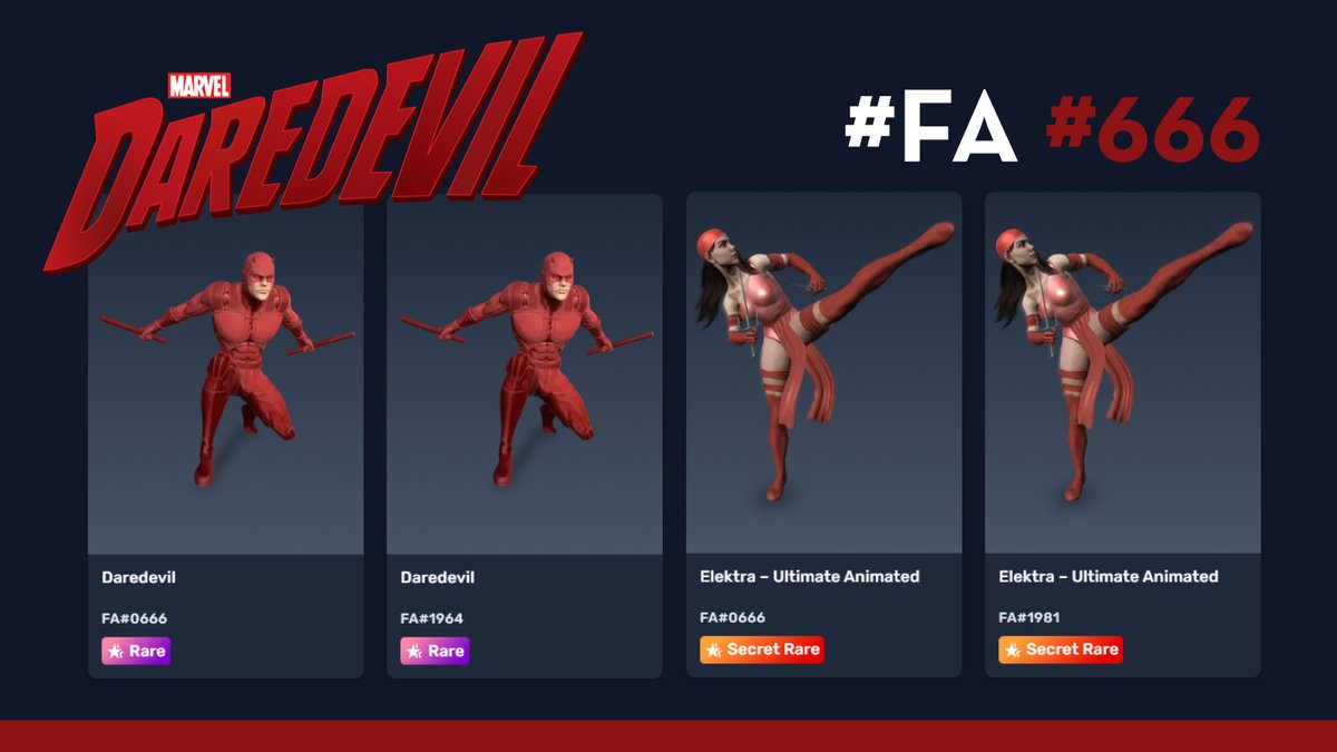 JiMzonauT's tweet image. I can't believe it 🤩 I have managed to secure both FA mint years for FA Daredevil (1964) and FA Elektra (1981) to accompany my #666 set. Special thanks to @MrChamp_eth for working with me and a smooth deal, big respect 👊
@veve_official