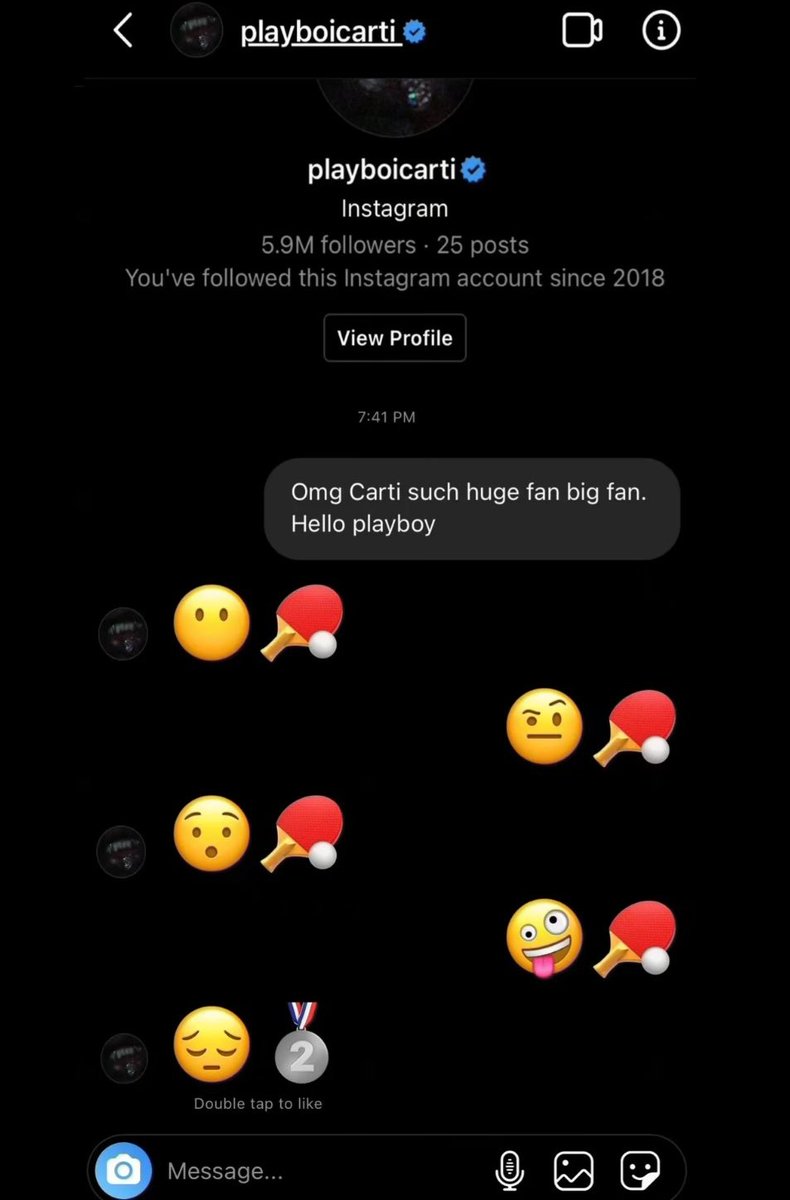 Carti playing ping pong with a fan in Instagram dm 😭
