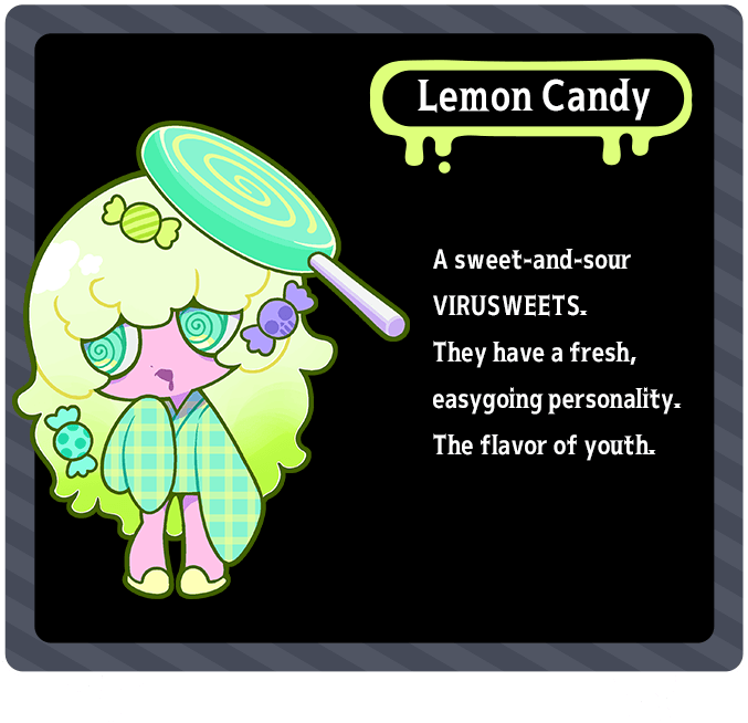 プロフィール公開🍭
『VIRUSWEETS figure collection ～Sugar Pop Party～』の「グレープキャンディ」と「レモンキャンディ」のプロフィールを公開！

Introducing characters from "VIRUSWEETS figure collection Sugar Pop Party"!