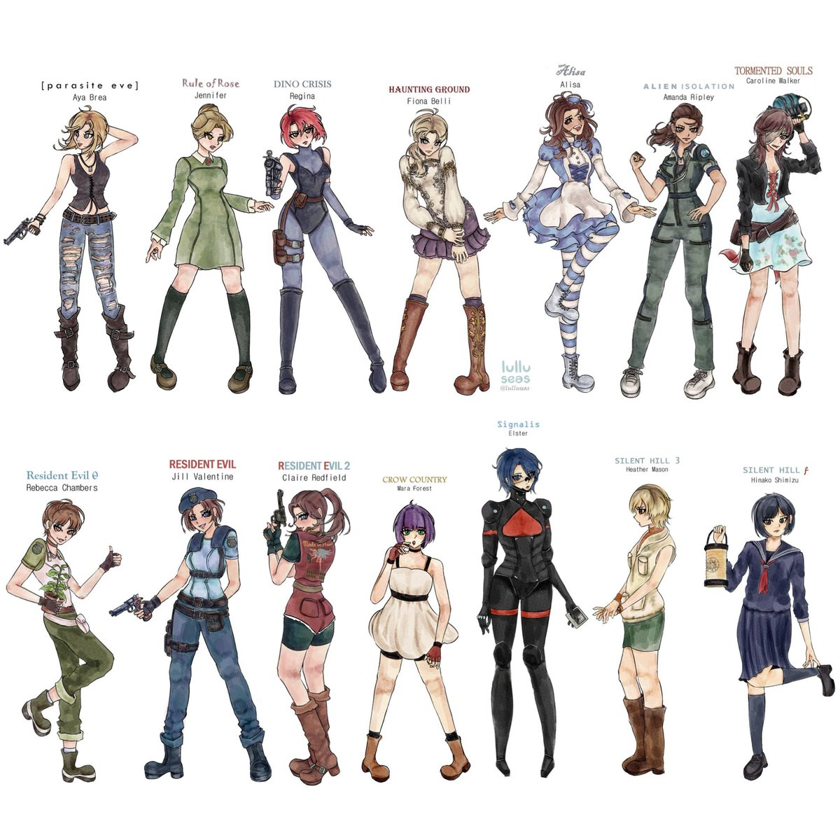 survival horror female protagonists (I drew more :D) #survivalhorror #fanart #survivalhorrorfanart