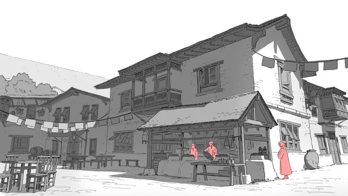 葬送のフリーレン第2期 ご視聴ありがとうございました 3話4話に出てくるハイスについて紹介したいと思います、ハイスは原作の中でも大好きなエピソードの一つで原作の街並みも特徴的でイメージを膨らませるのが楽しかったです 絵の掲載はマッドハウスの許可を得ています  #frieren