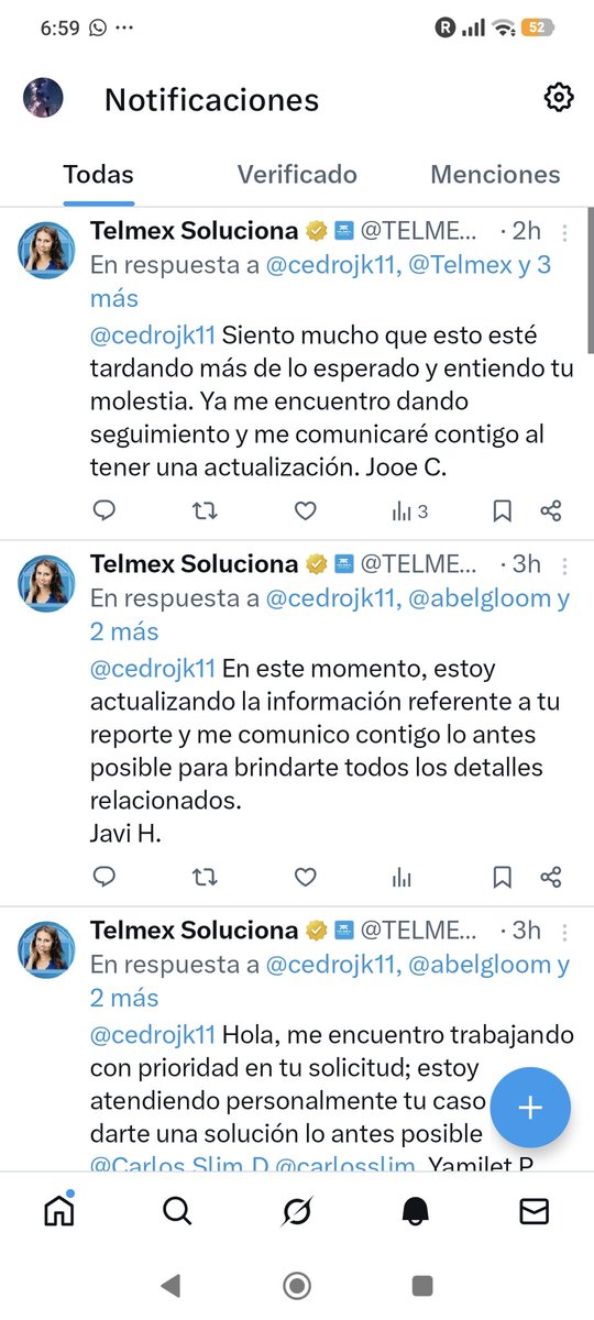 cedrojk11's tweet photo. @TELMEXSoluciona @Carlos_Slim_D @carlosslim @hectorslimseade @Telmex otro día sin servicio y con excusas, estamos trabajando, nos vamos a comunicar , lo siento , actualizando la información, una disculpa, me encuentro trabajo, eres prioridad ,entiendo tu molestia, puros pretextos https://t.co/LQsMXApEFG