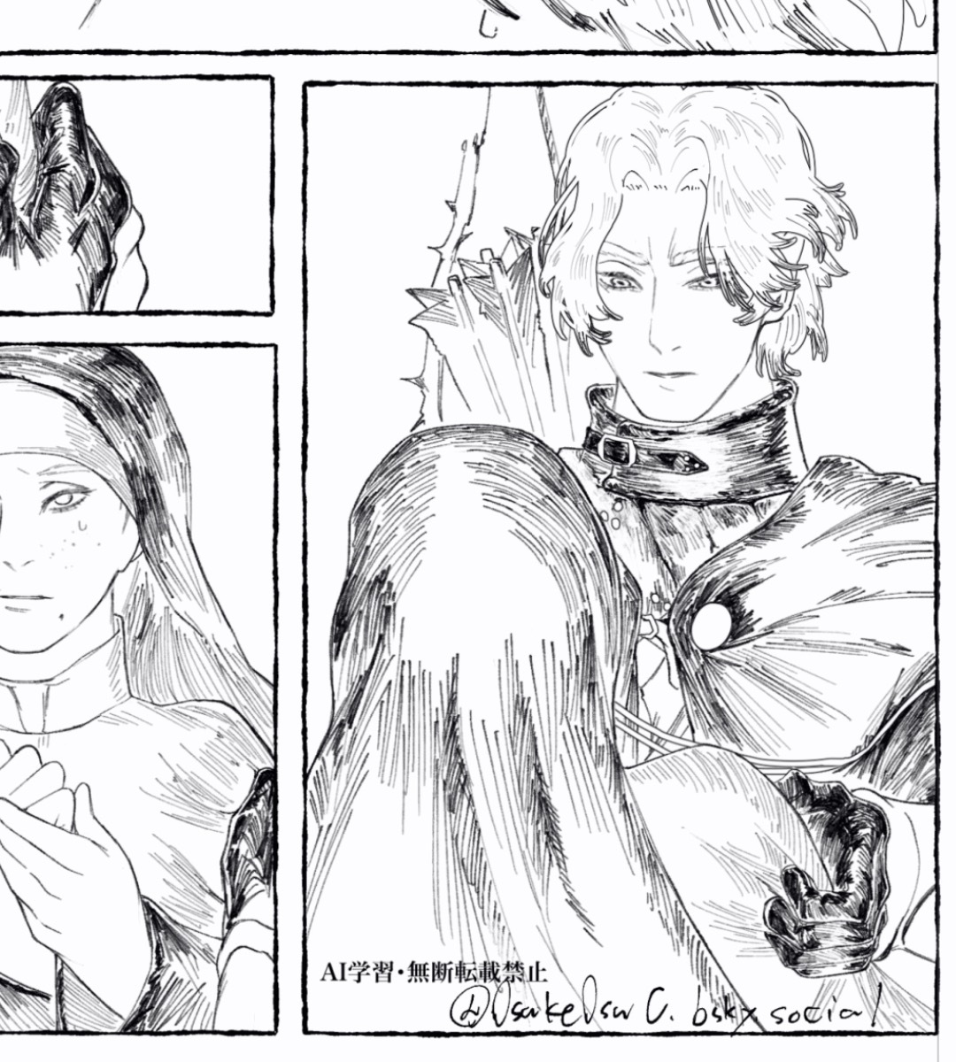 漫画進捗今日はここまで。 
NPCを詰めるメポさん珍しくぉこ気味
 クエスト結果捏造やら性格捏造にはじまり
年齢制限はいらないだろうけど一部欠損やら…。
注意事項が多すぎてどう処理するか頭を悩ませ中🥲