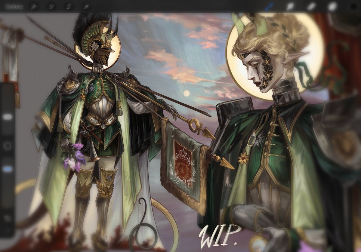 ✴ WIP 
Heyyyy everyone! 
If I haven’t posted anything in a while, it just means I’ve been working a lot on new art~
This is a little teaser for my first adopt of the year, plus two super cool commissions currently in progress!