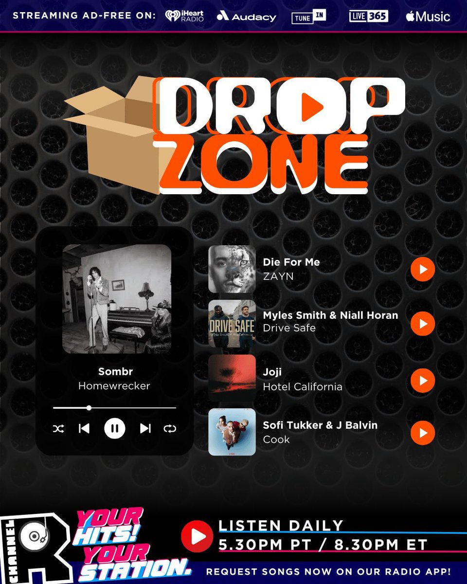 channelrradio's tweet photo. 🔥 Fresh drops, fresh vibes! It’s a HUGE #NewMusicFriday on #ChannelRDropZone!

🚀Featuring new beats from Sombr, ZAYN, Myles Smith &amp; Niall Horan, Joji, Sofi Tukker &amp; J Balvin, Charlie Puth &amp; more!

🎧Catch it NEXT &amp; daily 5.30pm PT/8.30pm ET! Listen here: https://t.co/RHmz0RSvJQ https://t.co/cGwQPMegcl