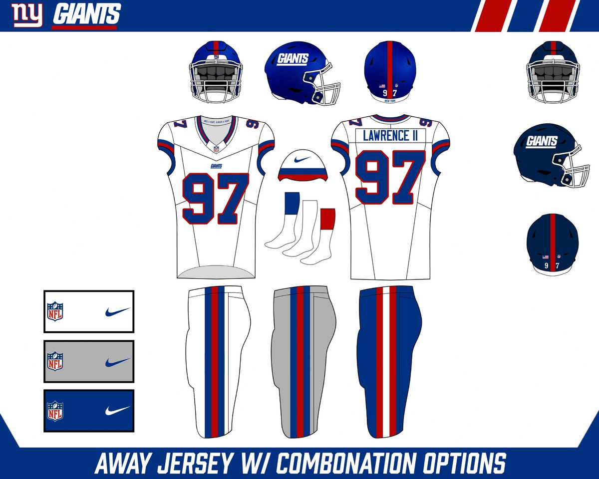 hkmett51's tweet photo. It's late(r than I usually post these), but I wanted to get this out. The Giants' Throwbacks are obvious no-brainers to become their primary uniforms, so I tweaked them and added some alternate uniforms. I kept the navy shell as an option to complete the classic look. https://t.co/177iJ2gy8t