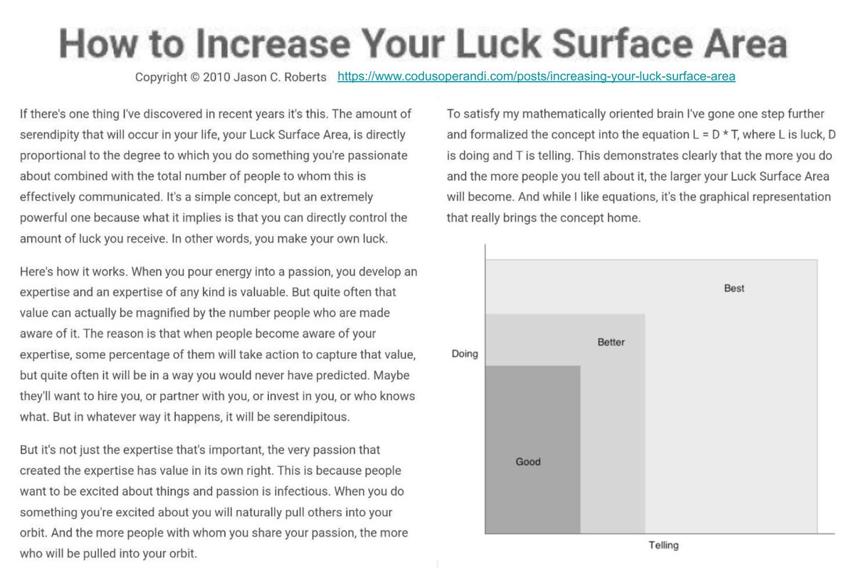 How to increase your "luck surface area", according to <a href="/exojason/">Jason Roberts</a>, who coined the phrase back in 2010: