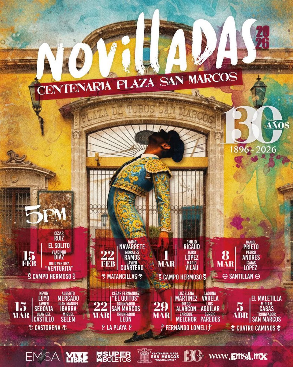 Cartel de las Novilladas en la Plaza San Marcos de Aguascalientes.