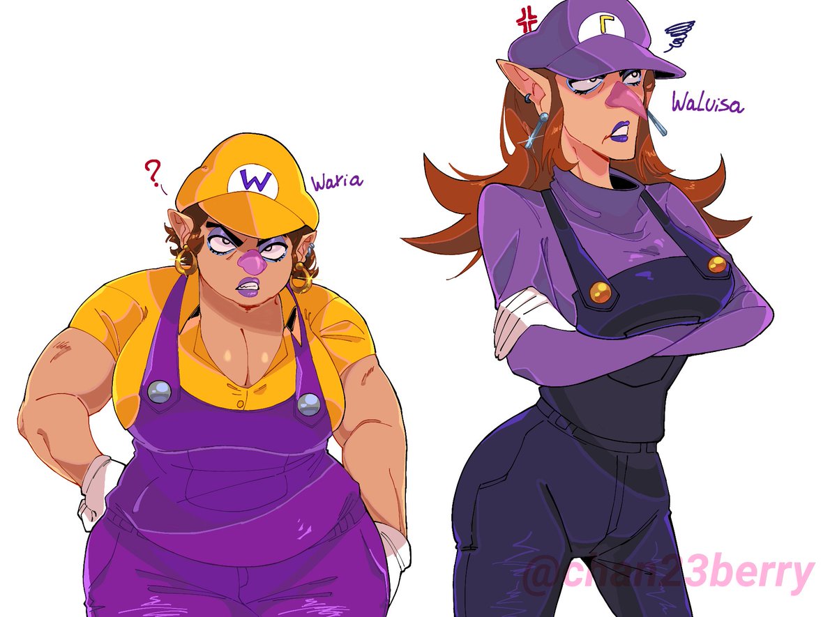 chan23berry's tweet photo. Wario y waluigi gedenber / ♀️💛💜

These two could not be missed 
They would be real bad girls 😈

#SuperMarioBros #Nintendo #Fanart #Wario #Waluigi https://t.co/pmqUstx9dU