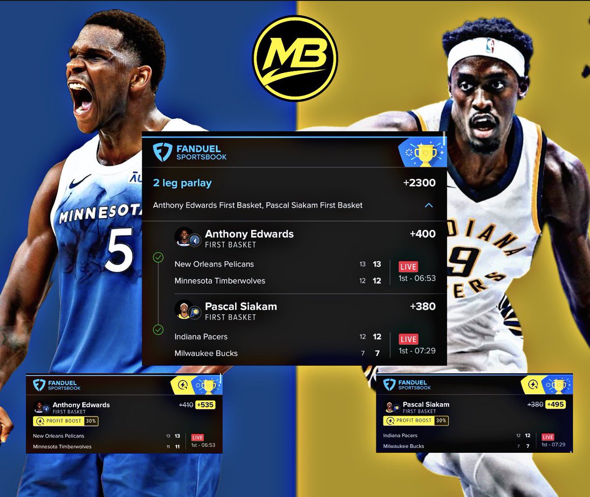 MikeBets_'s tweet photo. Anthony Edwards first basket ✅
Pascal Siakam first basket ✅

+495 ✅💰
+535 ✅💰
+2300 💎💎

💥 8 TWO-MAN’s IN 2 WEEKS 💥 

GET THEM HERE: https://t.co/62qWjcueZH https://t.co/Mb7Fj9vW2j