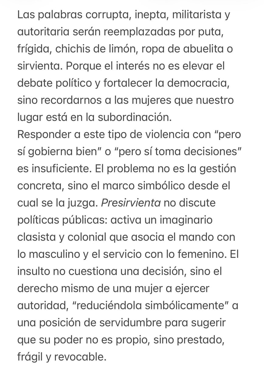 Escribí para El Pais sobre el insulto presirvienta como violencia política de género contra Claudia Sheinbaum

México tiene, por primera vez en su historia, una mujer presidenta. Claudia Sheinbaum llegó al cargo tras décadas de exclusión femenina del máximo poder ejecutivo en un