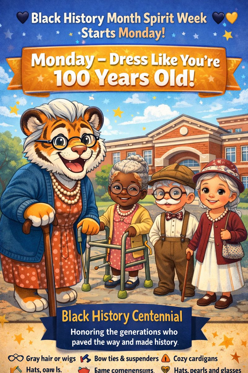 🖤💛 ❤️💚 Black History Month Spirit Week starts Monday, 2/9! 
Monday’s theme: Dress Like You’re 100 Years Old! 👵🏾👴🏾 Gray hair, bow ties, cardigans, hats &amp; pearls welcome!
Honoring the generations who paved the way while we build the future. ✨<a href="/pgcps/">PGCPS</a> <a href="/PGCPSTAG/">PGCPS TAG OFFICE</a> <a href="/gwes_pta/">Glenarden Woods Elementary School PTA</a>