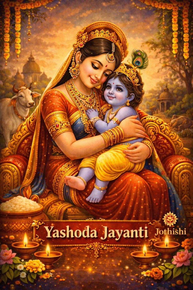 ComJothish74797's tweet photo. Yashoda Jayanti celebrates the birth anniversary of Mother Yashoda, the foster mother of Krishna. •She is remembered for her pure motherly love, care, and devotion toward the child Krishna. •Stories of Yashoda, like tying naughty Krishna to a mortar and seeing the universe https://t.co/el7KL1LbDr