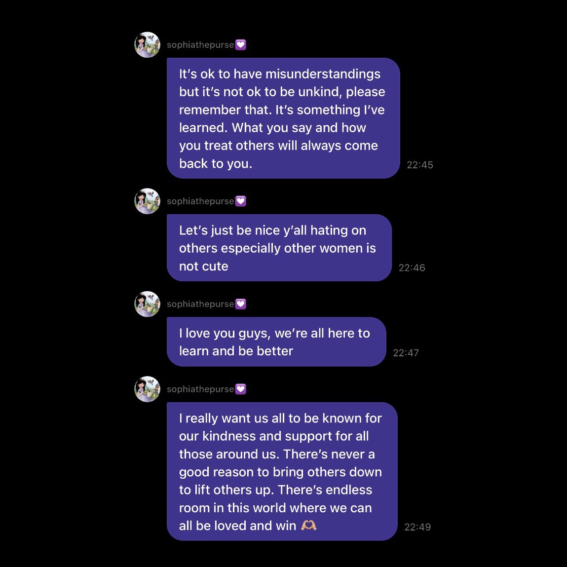 sophiadokatseye's tweet photo. its so sad that sophia even had to speak up about this. hope yall heard her! making up rumours is nothing but hurtful... its really not hard to just be kind https://t.co/TM5DSB3nJP