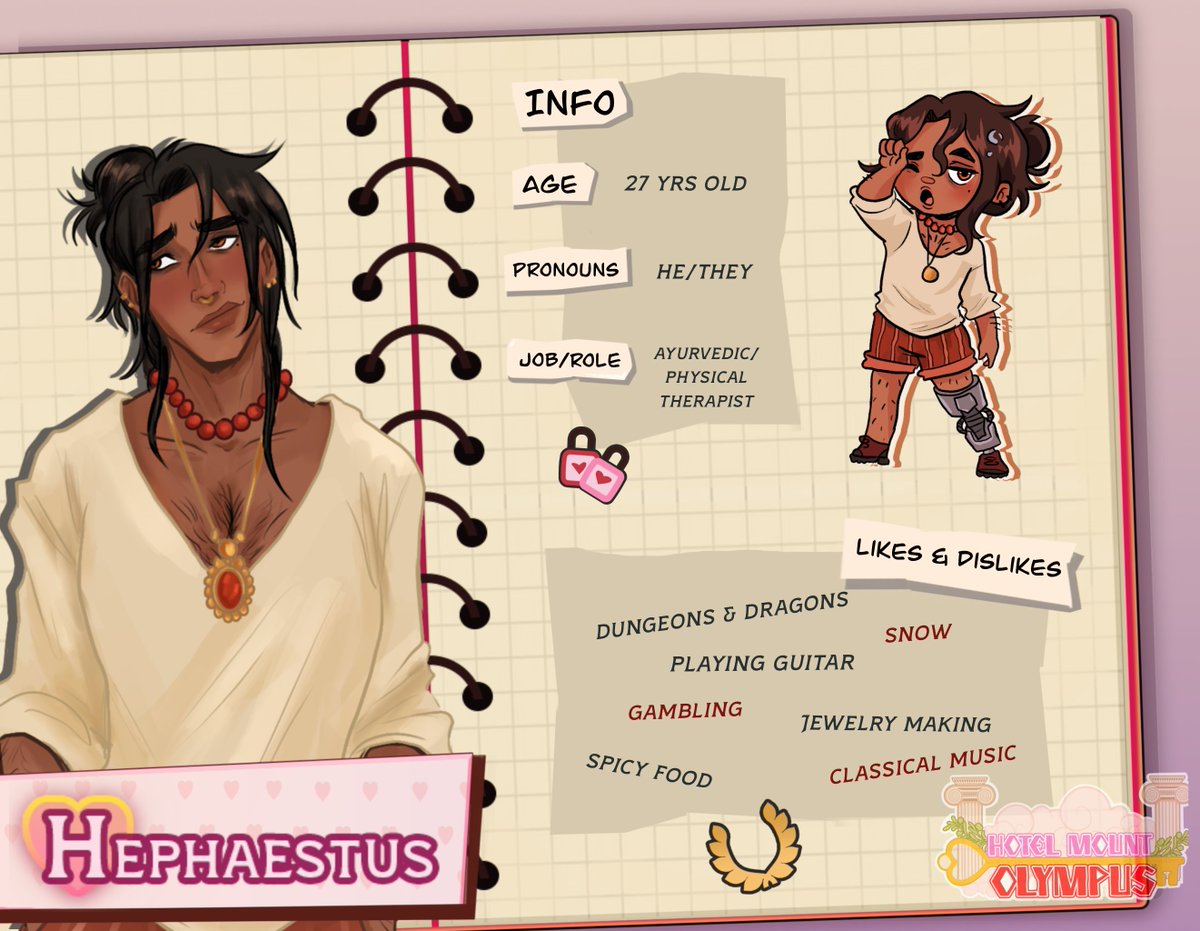 HMOlympus's tweet photo. 7 days left until the release of  #HotelMountOlympus Demo, here to welcome us today is Hephaestus also know as Heph!✨#VisualNovel #GameDev #Devlog #IndieGame  #GreekMythology #HMO https://t.co/9bD76Cxxh4
