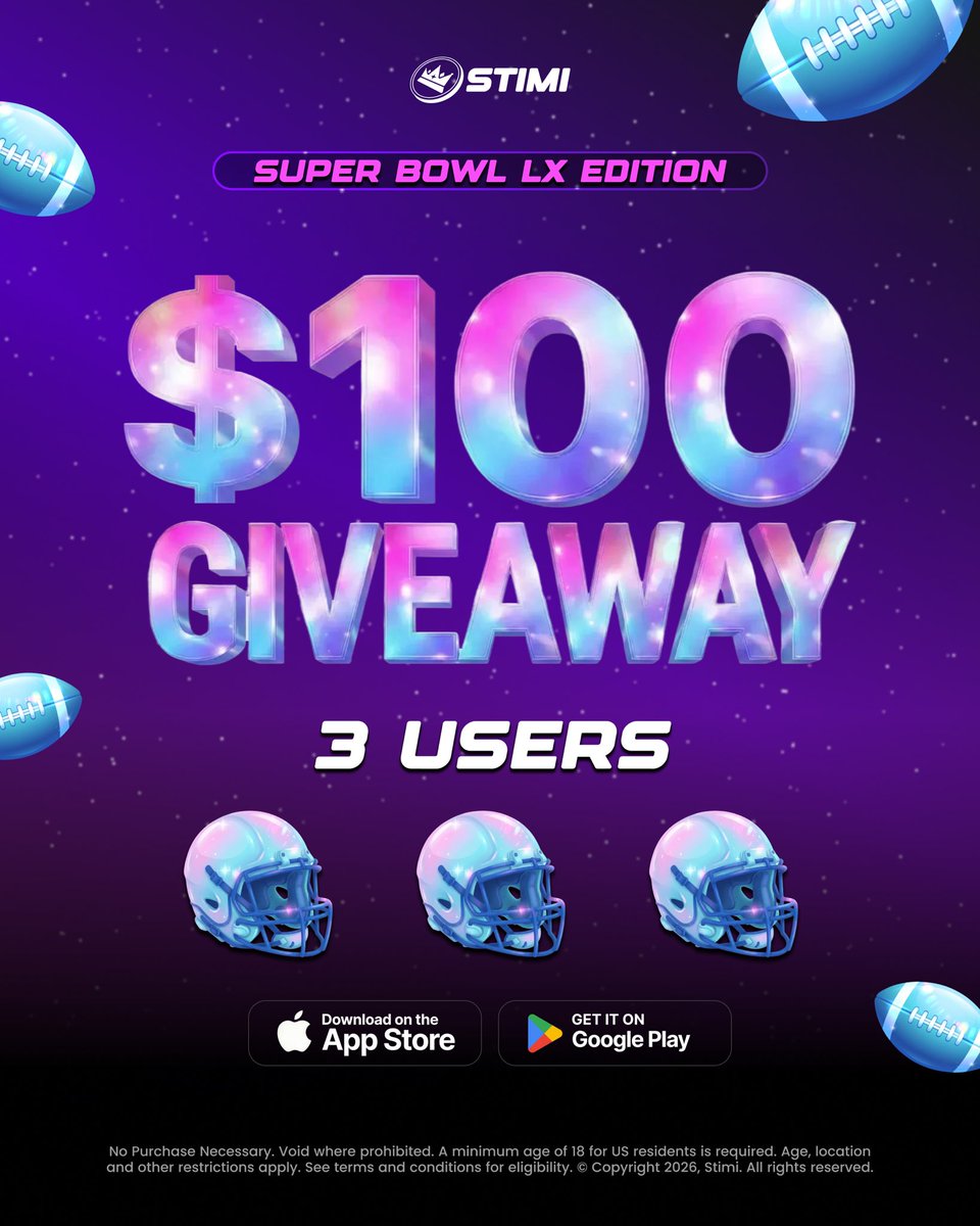 stimigames's tweet image. Big weekends call for big giveaways! We are giving away 100 stimi cash in free picks to three Stimi Games users! To enter:

1.) RT this post 
2.) Follow us
3.) Tell us who you think wins the Super Bowl