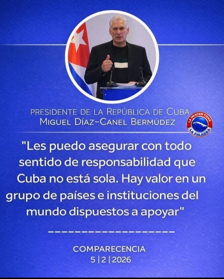 En su momento #Cuba correspondió con solidaridad a países necesitados, hoy recibe muestras de que no está sola para enfrentar a la orden ejecutiva del gobierno de EE.UU contra la nación caribeña. 
#CubaNoEstáSola
#CubaEstáFirme