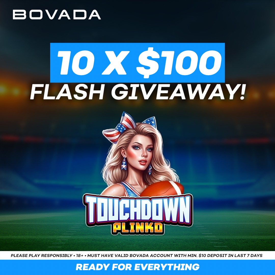 🚨 Touchdown Plinko Flash Giveaway 🚨

We’ve got 10x$100 bonuses up for grabs!

- 🔁 + Follow <a href="/Bovada_Casino/">Bovada Casino</a> 
- Drop a 🏈 in the comments

10 winners will be posted TONIGHT at 11PM EST!

Terms: bit.ly/3YpL9SK