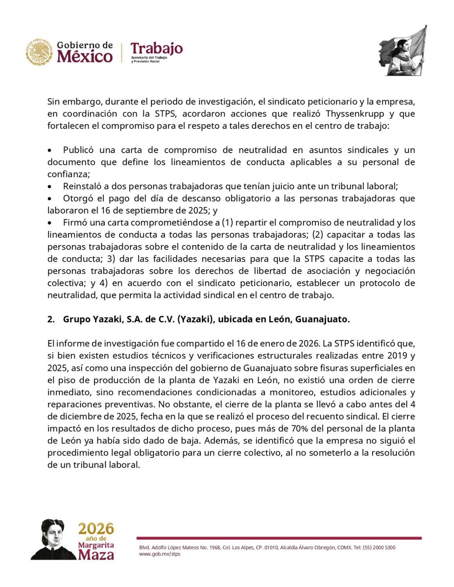 STPS_mx's tweet photo. México concluye exitosamente cinco investigaciones internas de solicitudes de revisión conforme al Mecanismo Laboral de Respuesta Rápida del T-MEC. https://t.co/3VqfscBejf