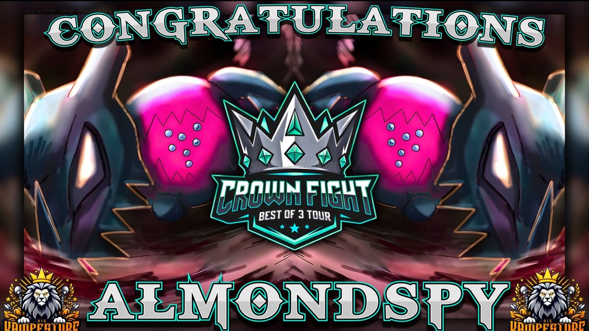 Congratulations 🎉 
to Almondspy for winning the 57th Crown Fight Tour🏆
I hope all have a lot of Fun this week 🔥
Thanks @ All Trainers💪
#PokemonVGC #VGC #PokemonCommunity #PlayPokemon #Pokemon #CrownFightTour #CompetitivePokemon #DieKampstube
