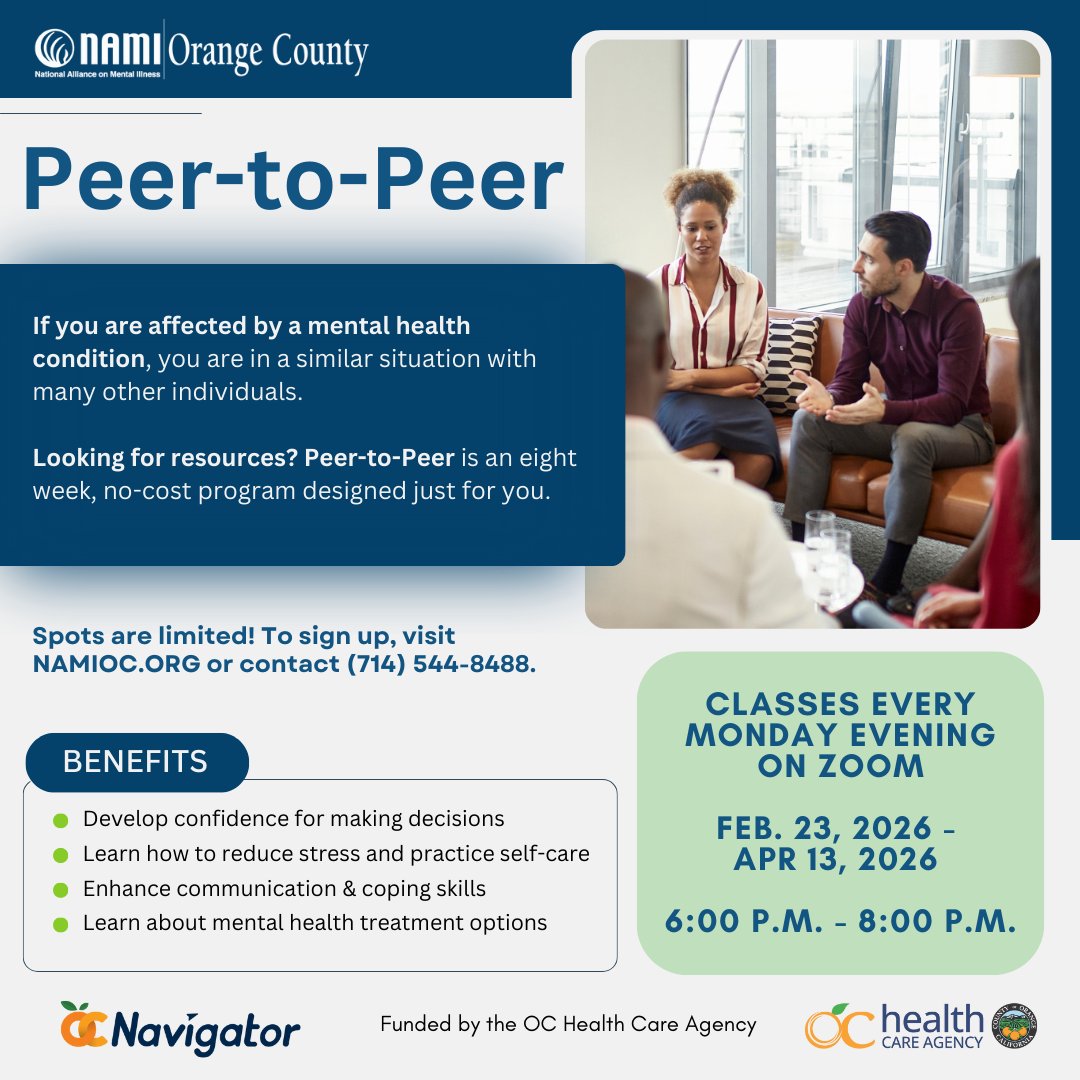 Now enrolling: Peer-to-Peer. Class starts Feb. 23
In this course, you can:
✨ Build confidence &amp; decision-making skills
✨ Practice stress-reduction tools
✨ Learn about treatment options &amp; partnering with providers

🔗 Join Interest List:namioc.org/classes