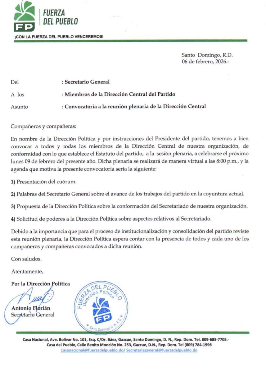 Ahí no hubo concenso para la elección del Secretariado , llevarán a los miembros de la DC a levantar la mano <a href="/FPcomunica/">@Fuerza del Pueblo (FP)</a>