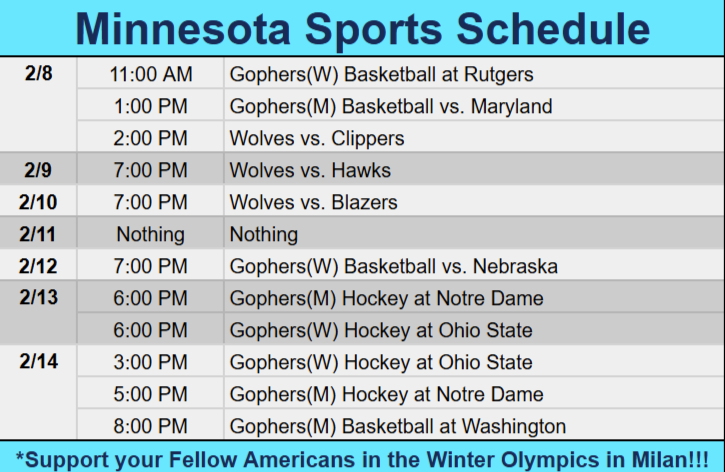 Ice_Skold's tweet photo. #Minnesota Sports Schedule for the week! https://t.co/KQK0aEU0LG