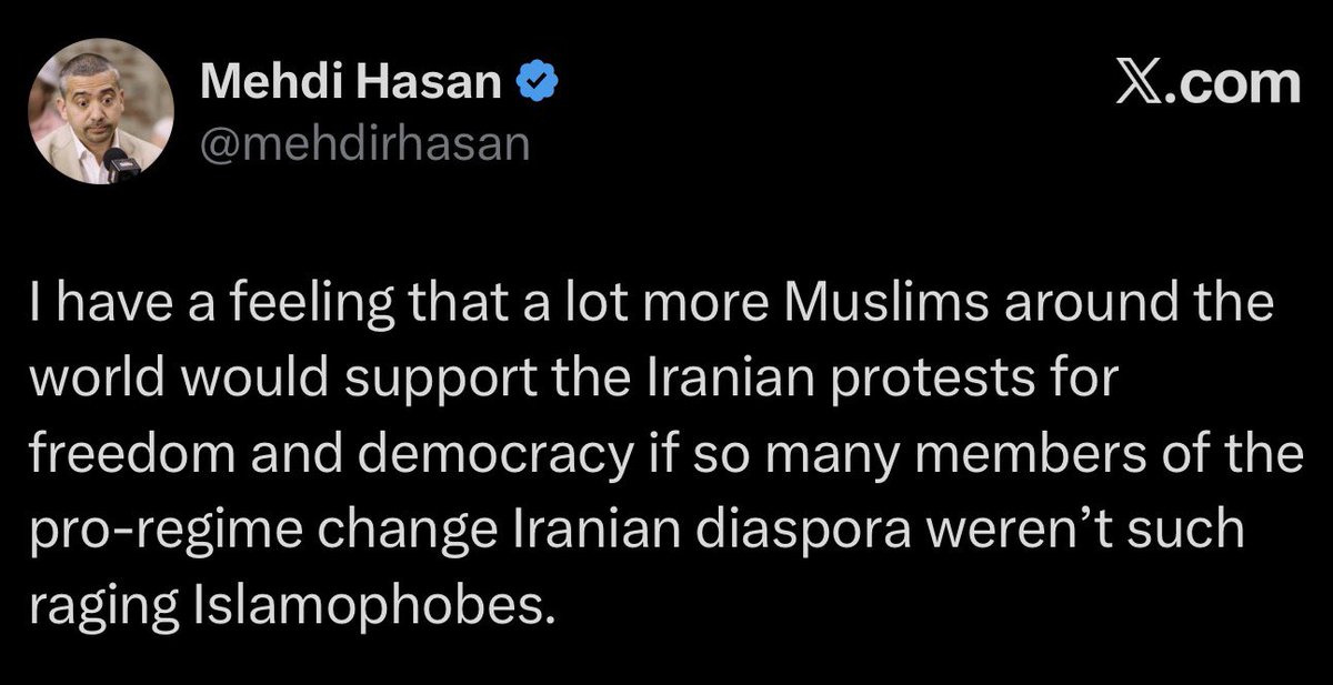I have a feeling that Iranians wouldn’t be accused of being “raging Islamophobes” if the regime that was massacring them didn’t call itself Islamic.

The absolute—absolute—masters of moral inversion.