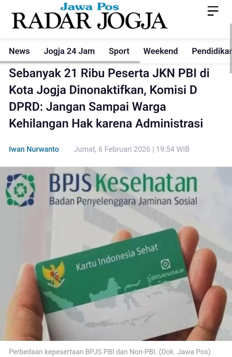 Per Januari tahun ini, penonaktifan BPJS PBI di DIY tuh ada 159.707😱

Kepala Dinas Sosial DIY juga mengakui kalau gelombang penonaktifan kali ini jauh lebih besar dibandingkan tahun-tahun sebelumnya.

Kemudian, untuk reaktivasi BPJS PBI diutamakan untuk yang benar-benar