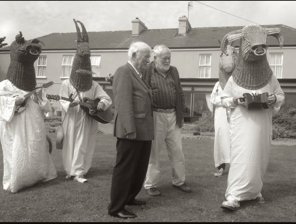 adrianmckinty's tweet image. One of the things I liked best about Seamus Heaney was his equanimity. I was at a poised reading he gave once that was interrupted by a protest against modern poetry (no, really) &amp;amp; here he is w fellow poet Michael Longley calm as they are about to be sacrificed to the Wicker Man.