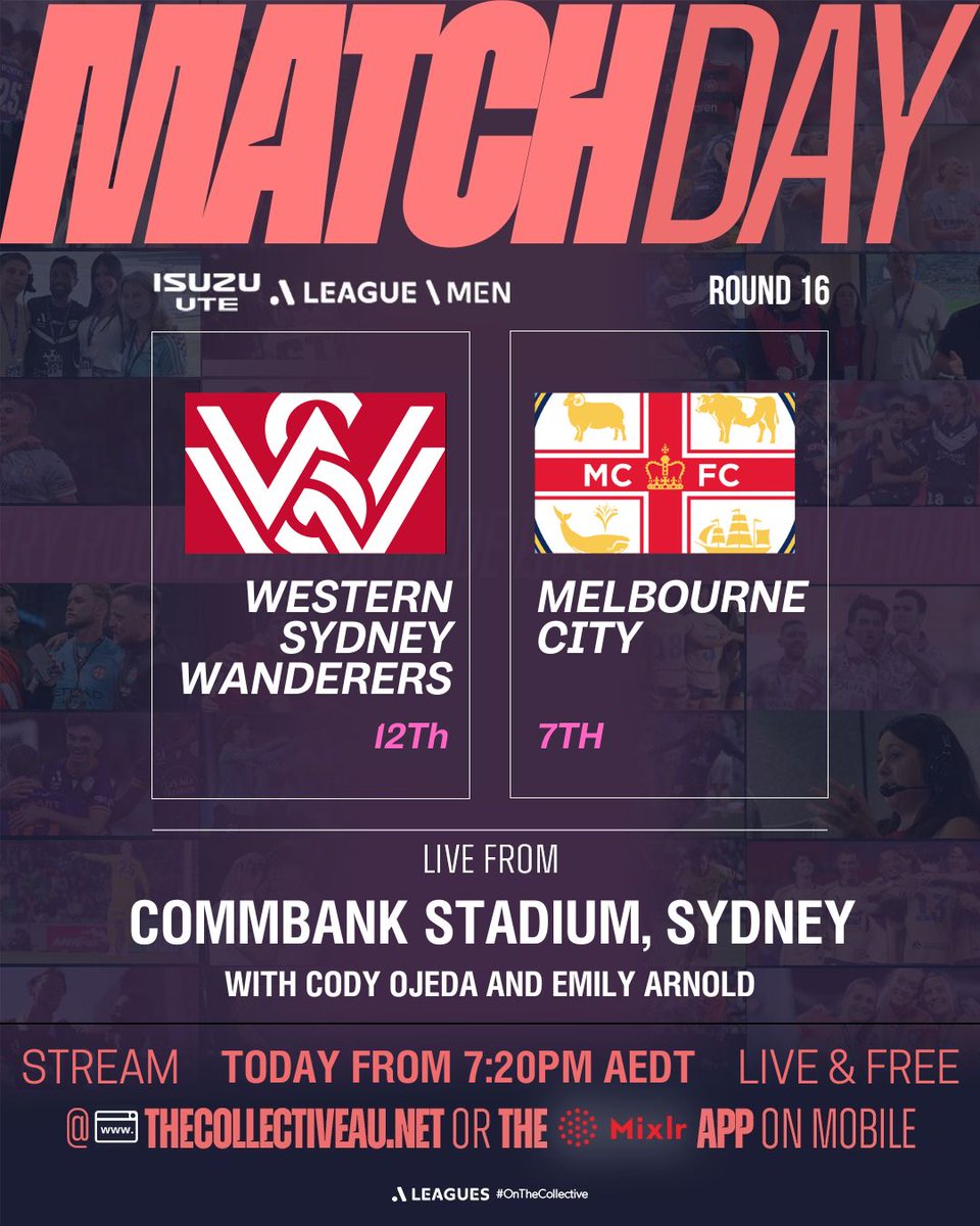 SATURDAY NIGHT FOOTBALL 

We head to Commbank Stadium tonight as <a href="/wswanderersfc/">WS Wanderers FC</a> are taking on <a href="/MelbourneCity/">Melbourne City FC</a> 

Join <a href="/codyjojeda/">Cody Ojeda</a> and Emily Arnold from 7:20pm AEDT 

Listen live on thecollectiveau.net or on the Mixlr App! 

#WSWvMCY
