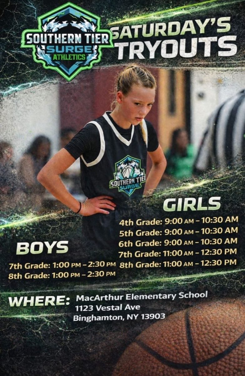 It’s go time! 🏀

Tomorrow morning, players take the court as tryouts begin for the 2026 Surge season.
Girls will go first, followed by 7th &amp; 8th grade boys in the afternoon.

Wishing all participants a great day of effort and opportunity. 🩵💚