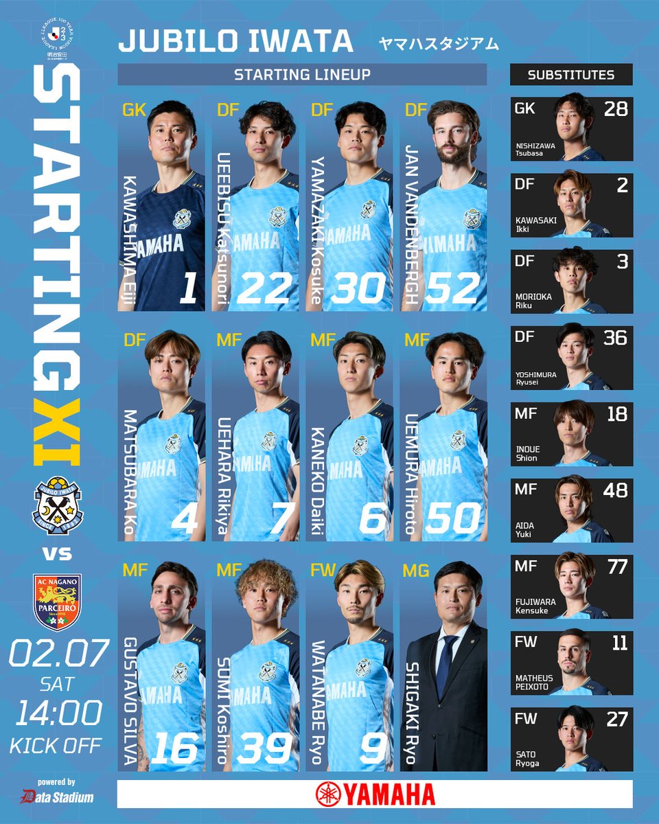 𝗧𝗵𝗲 𝗦𝘁𝗮𝗿𝘁𝗶𝗻𝗴 𝗫𝗜

🗓2/7(土)14:00
#磐田長野

▼ご視聴はこちらから
🎬#DAZN
 bit.ly/3TphCpf

#ジュビロ磐田 #jubilo