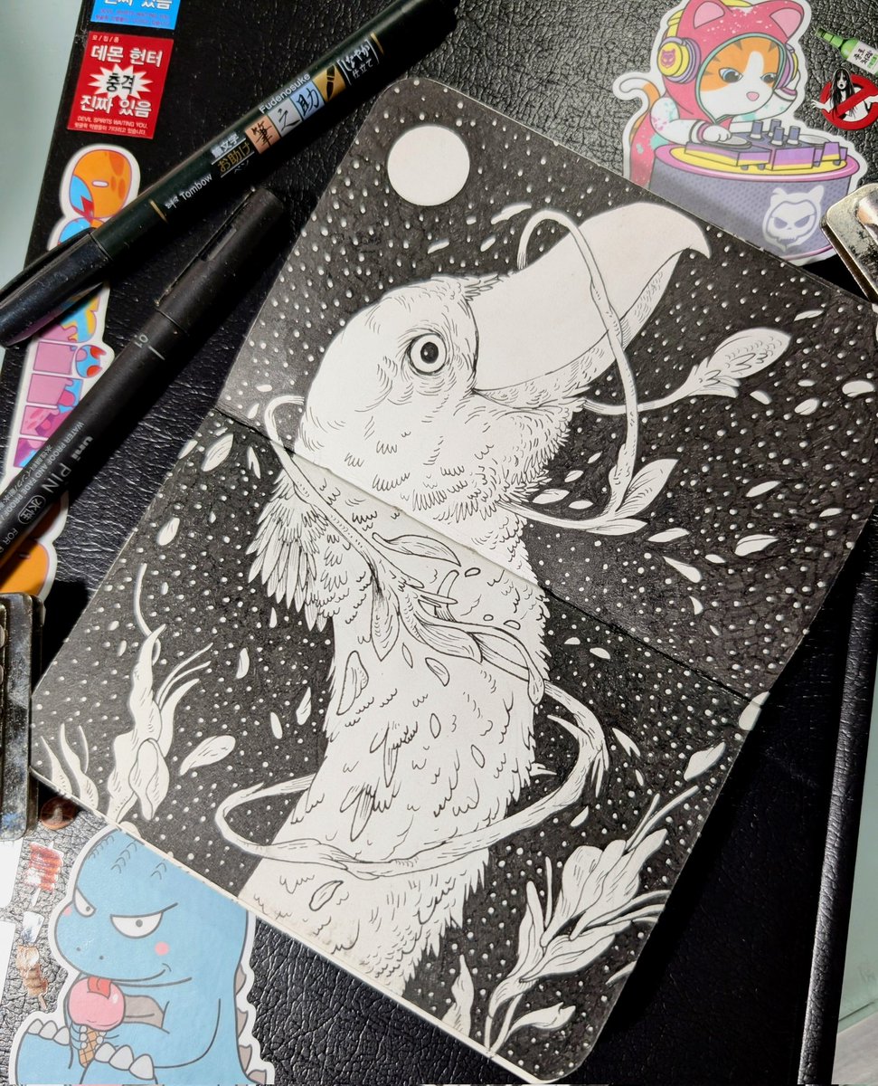 "Forest Guardian" 🌿 Ink from <a href="/FWPStationery/">Ferris Wheel Press</a> &amp; pen on 230gsm paper. 

#sketchbookjournal #inkwork #artdiary #ferriswheelpress #tattooart 🪷