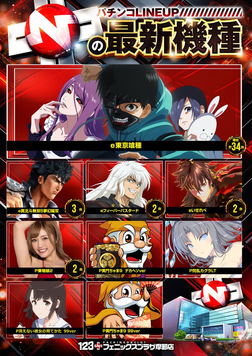 2月8日（日） 【＋Nの新台入替】 17機種全54台導入完了＿。 L北斗転生