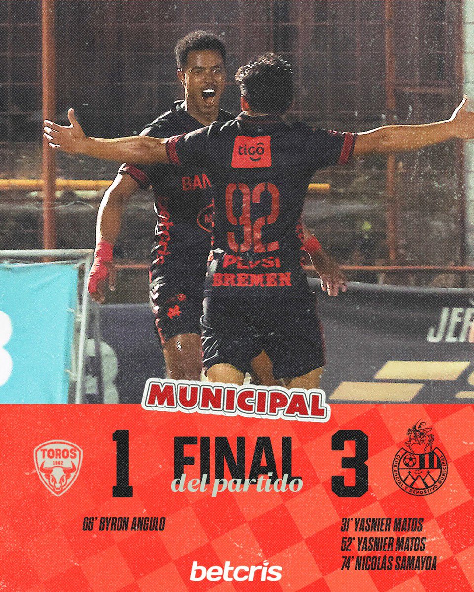 FT | Con gallardía y grandeza, el Rojo se impone de visita.
Doblete de Yasnier Matos y gol de Nicolás Samayoa para sellar el triunfo. 💪⚽

Malacateco 1-3 Municipal
+3 para #ElEquipoDelPueblo 🔴🔵