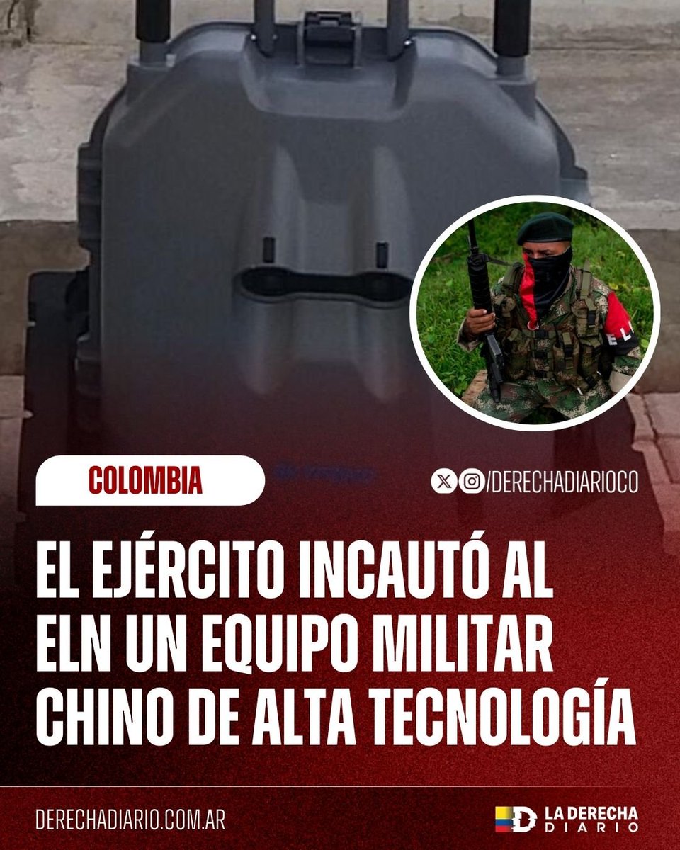 🚨🇨🇴 | GRAVÍSIMO: El Ejército incautó al ELN un sistema chino Skyfend CUAS Spoofer, usado para interferir y engañar drones. El hallazgo confirma que grupos terroristas acceden a tecnología militar avanzada, incluso superior a la disponible para la Fuerza Pública.