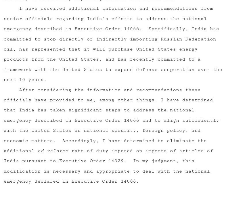 RoshanKrRaii's tweet photo. Official White House order.

The whole deal is based on India completing stopping the purchase of Russian oil directly or indirectly.

Complete surrender. https://t.co/FweG0n4yn4