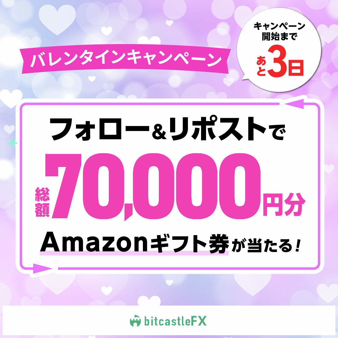 bitcastle_jp_fx's tweet photo. 🍫💘🎁💝🥰🎀💌🍫

ビットキャッスルFXからの💓
バレンタインキャンペーン✨

💝🥰🎀💌🍫💘🎁🎀

【応募方法】
🎯このアカウントをフォロー
🎯該当投稿をRP

#Amazonギフト券
総額70,000円分 が
抽選で当たる💰

バレンタインデー好きですか❔🍫 https://t.co/qYteLBCbuE