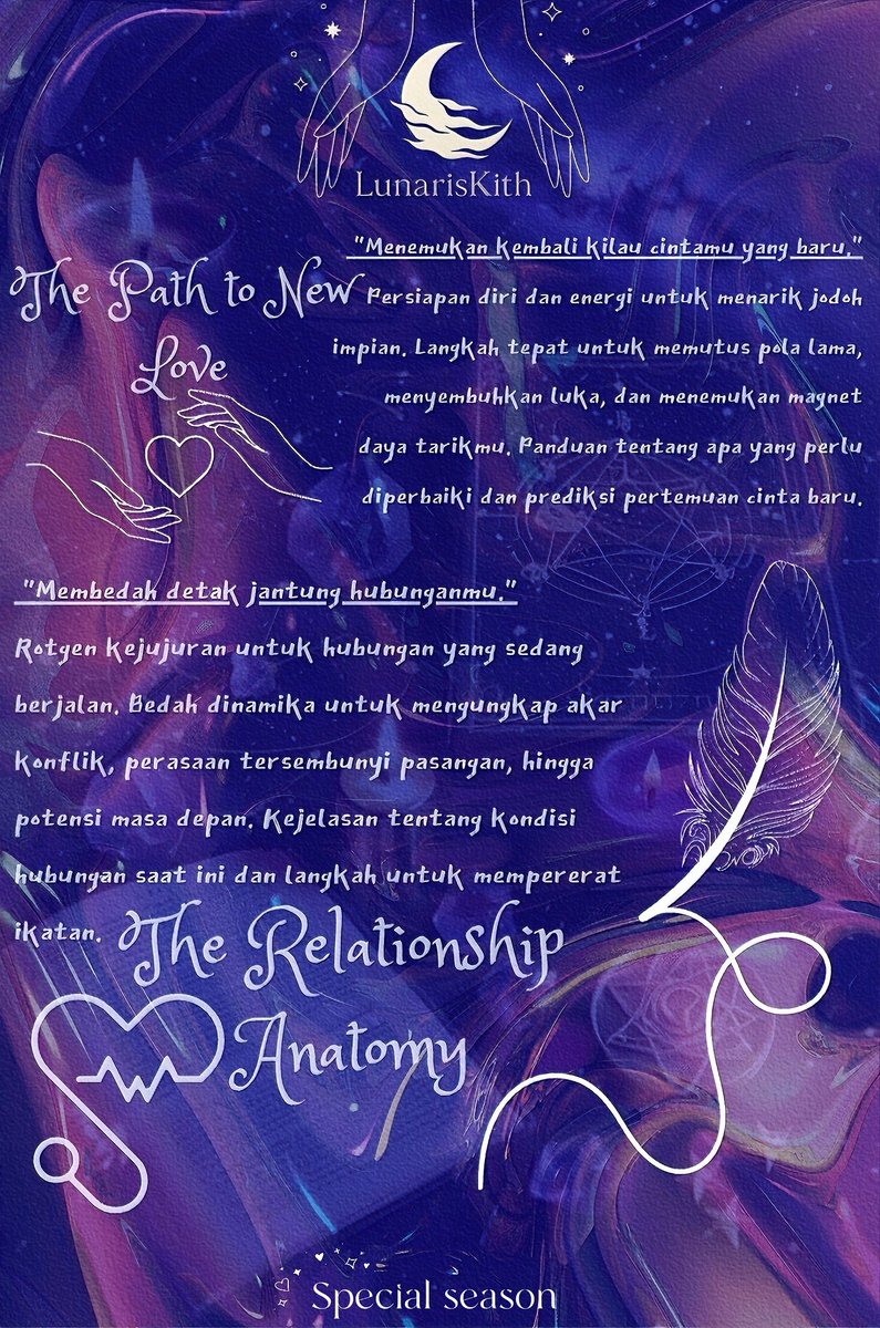Itsphasemoon's tweet image. Siap membuka lembaran baru atau ingin hubungan lebih sehat?

LunarisKith menghadirkan:
📍 The Path to New Love
🧪 The Love Lab

#tarotreading #love