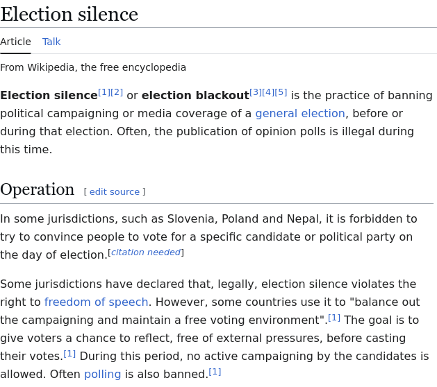 In Europe, we have a tradition of "election silence" where political speech is completely ceased in the very last days before the vote. The American mind can't comprehend this...