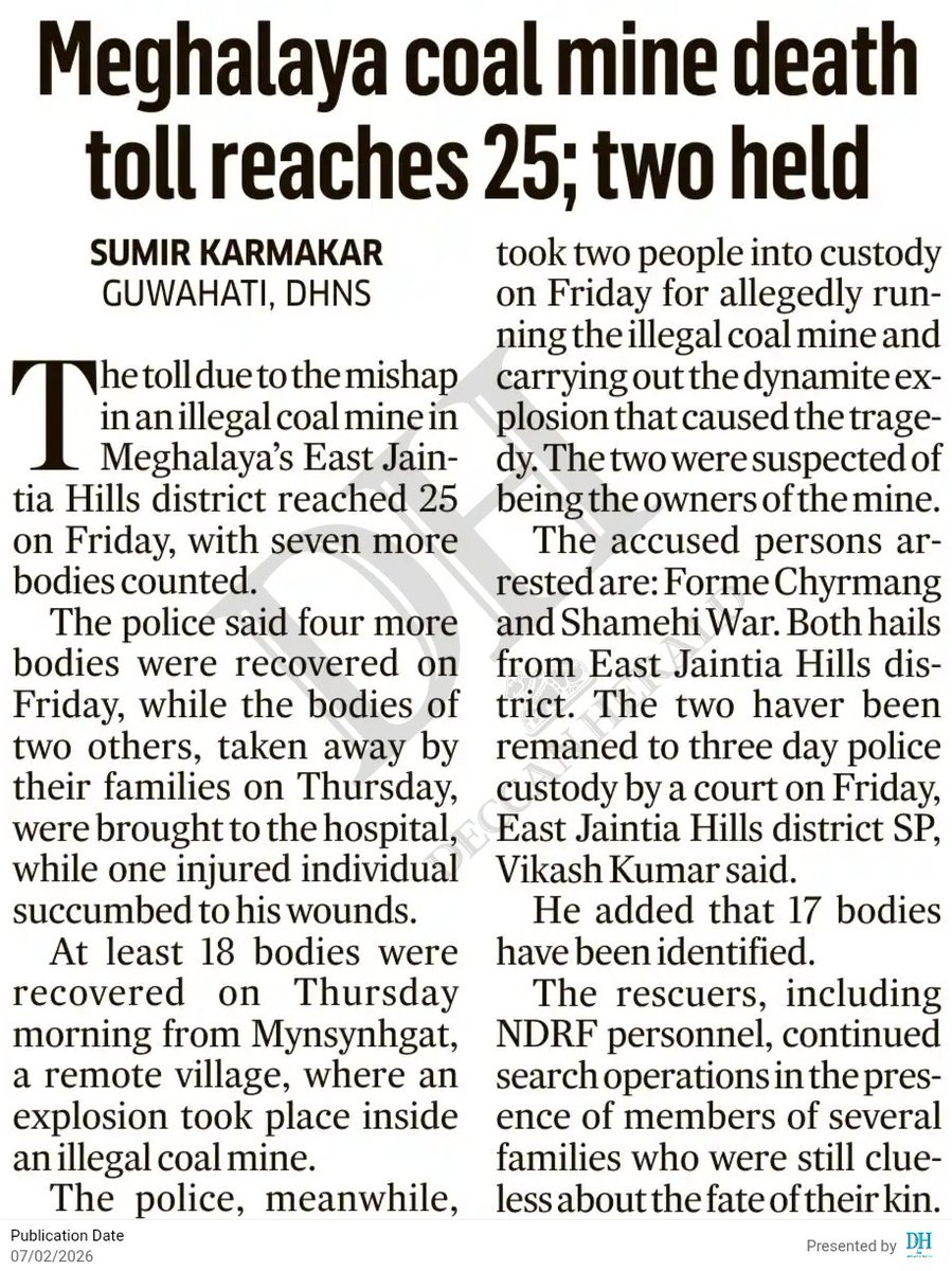 Death toll in #Meghalaya coal mine mishap reach 25, two arrested. 
deccanherald.com/india/meghalay… <a href="/DeccanHerald/">Deccan Herald</a>