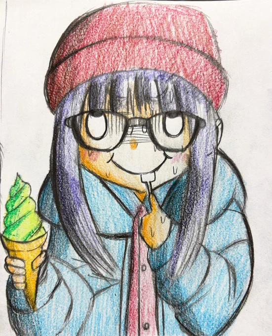 わさび100%のわさびソフトを食べる千明ちゃん #ゆるキャン #大垣千明