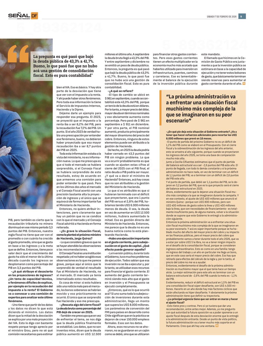 “Fue el error de proyección más grande desde que se crea la regla fiscal el 2001, sin una crisis mediante.” Comparto entrevista👇 <a href="/DFinanciero/">Diario Financiero</a> <a href="/DF_SValdenegro/">Sebastián Valdenegro Toro</a>