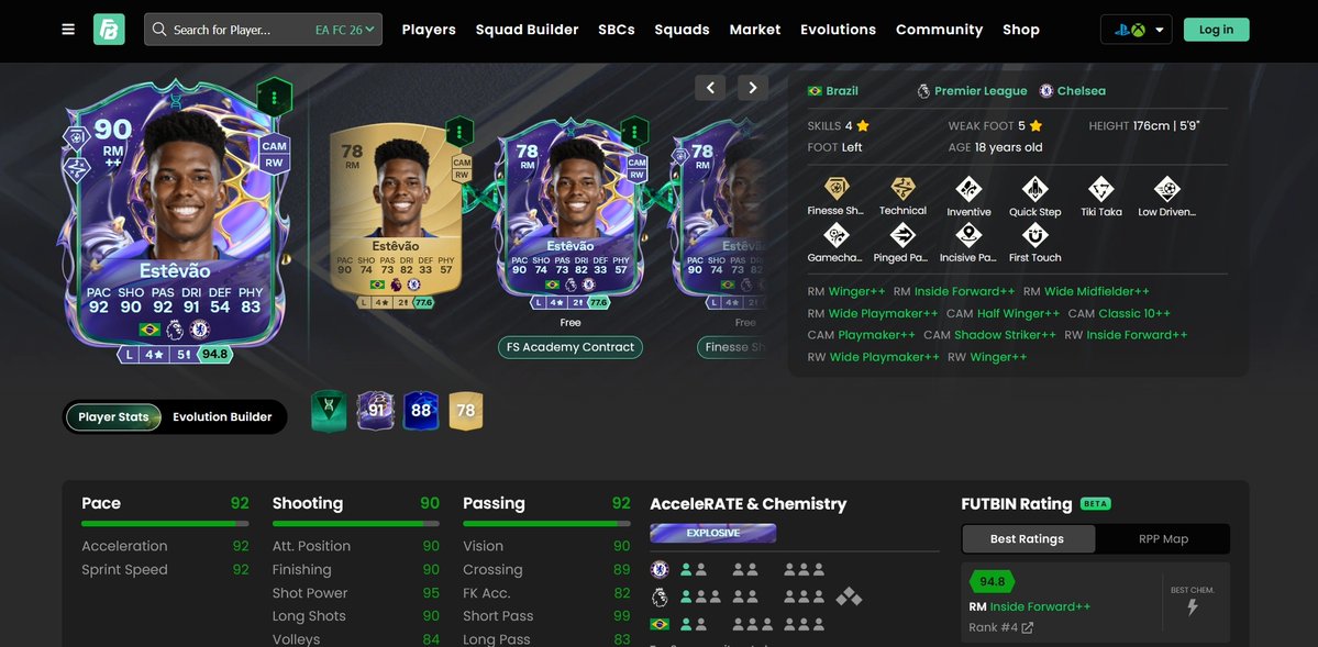 LA CADENA DE EVOS MÁS META PARA STEVAO FUTURA ESTRELLA, EMPEZANDO EN LA CARTA BASE DE ORO!  futbin.com/26/player/357_…
