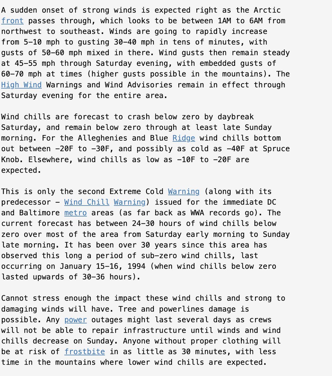 Takeaways from AFD tonight

- Immediate increase in winds
- Dangerously cold wind chills not seen in 30 years
- Power outages will last for days
- Frostbite in 30 minutes