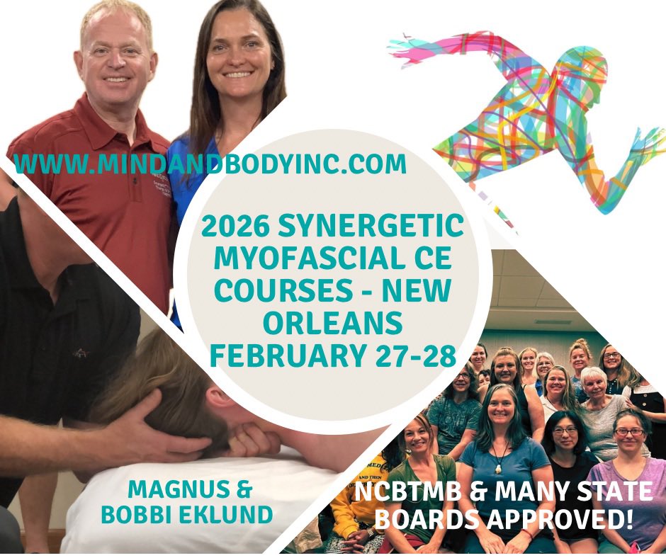 Join Magnus and Bobbi Eklund in New Orleans February 27-28 at the New Orleans Healing Center for Synergetic Myofascial Therapy Lower Crossed Syndrome 12 CE (start 5:30PM 2/27) Approved Louisiana, Mississippi, Florida, NCBTMB and more! #bobbiandmagnus #fascia #massagce