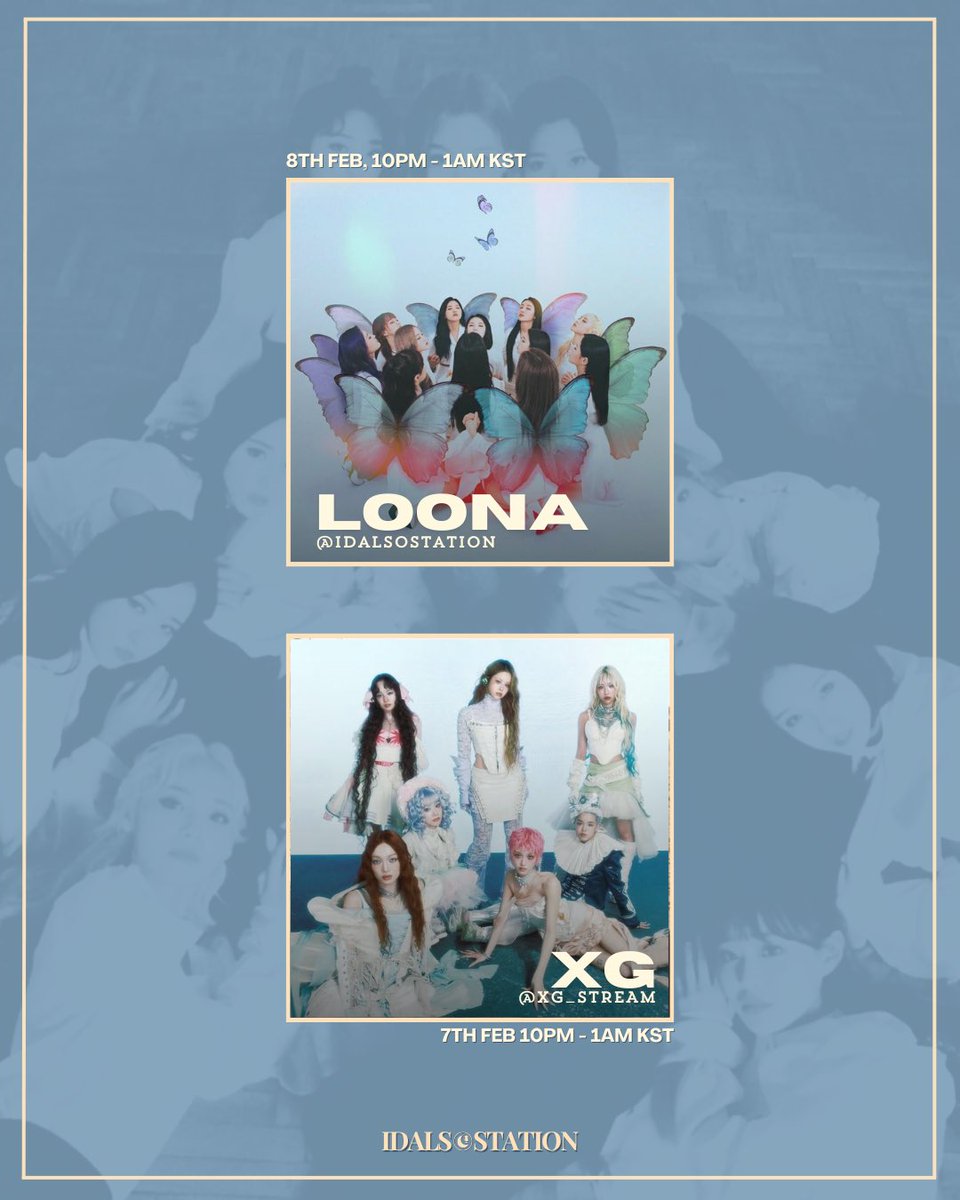 idalsostation's tweet photo. [📢]  We are happy to announce our upcoming #LOONA x #XG collab

DAY 1 - @xg_stream 
📅: 7th Feb, 10PM - 1AM KST
🎙️: https://t.co/lqPuWhCLpt

DAY 2
📅: 8th Feb, 10PM - 1AM KST
🎙️: https://t.co/oL4XRXwoYD

See you there orbits and alphaz!
#LOONAonStationhead https://t.co/VN0tXMi13t